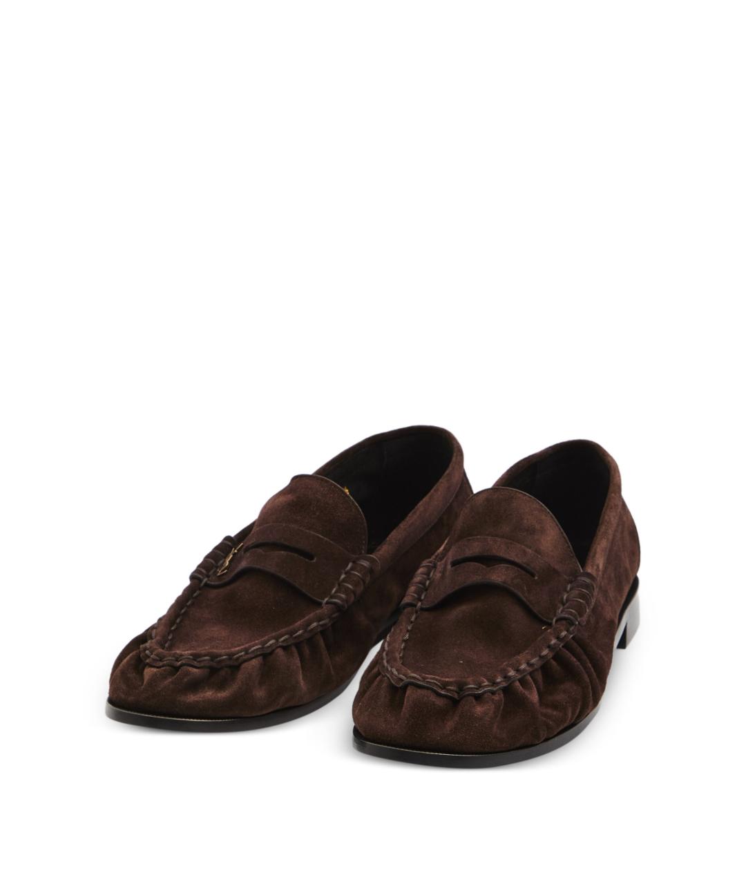 SAINT LAURENT Коричневые замшевые лоферы, фото 4