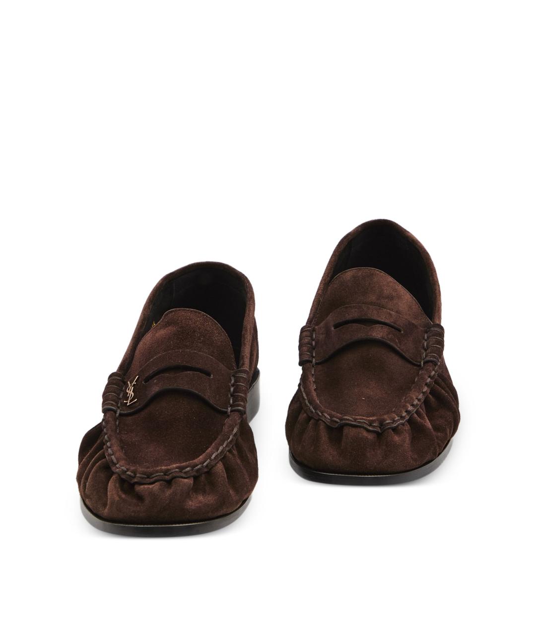 SAINT LAURENT Коричневые замшевые лоферы, фото 5