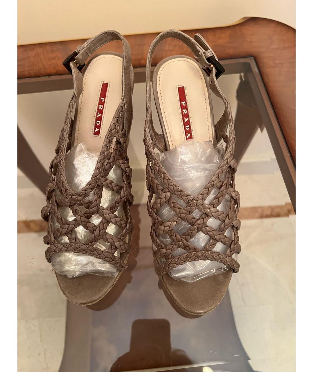 PRADA Бежевые кожаные босоножки, фото 4