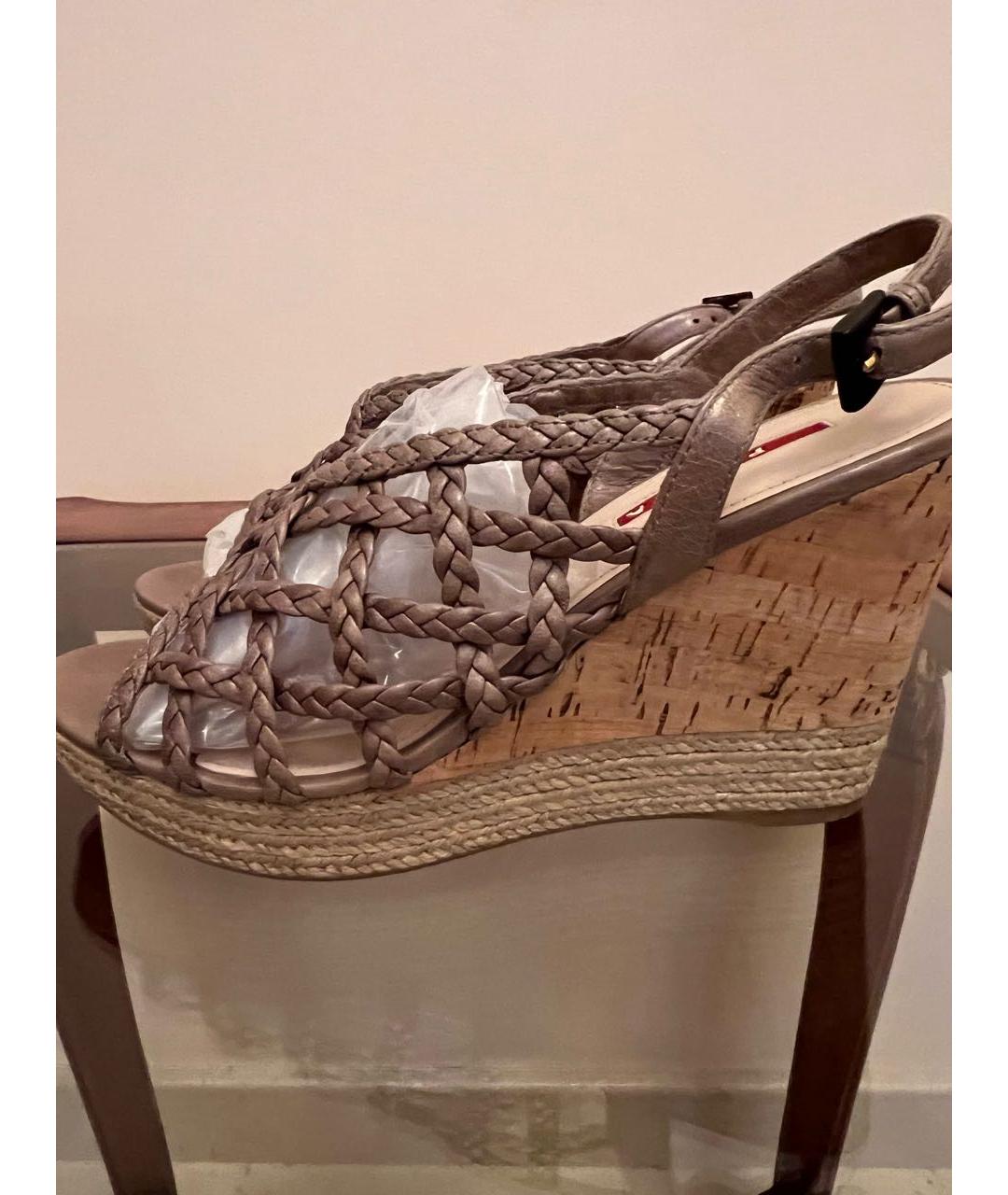 PRADA Бежевые кожаные босоножки, фото 2