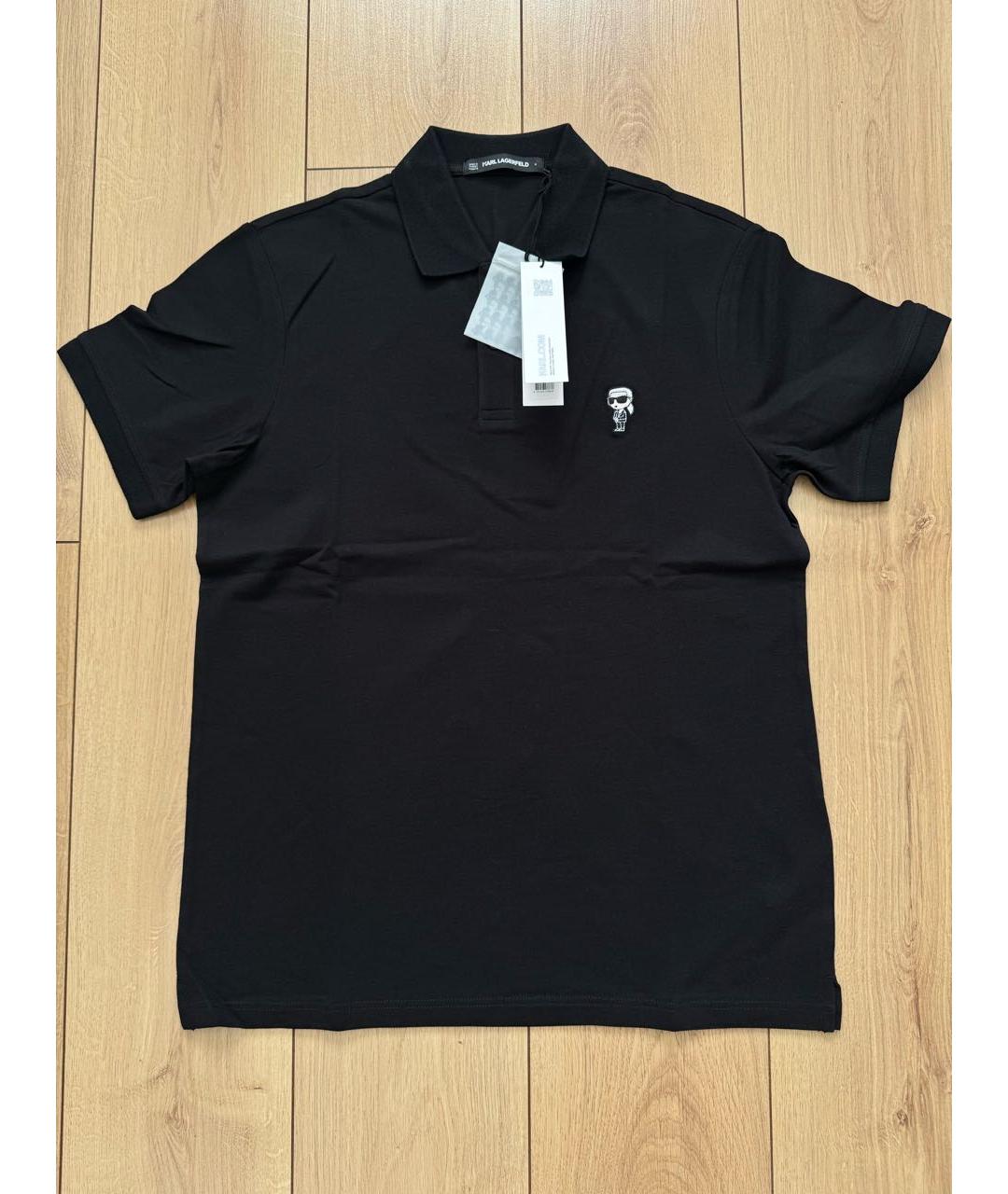 KARL LAGERFELD Черное хлопковое поло с коротким рукавом, фото 9