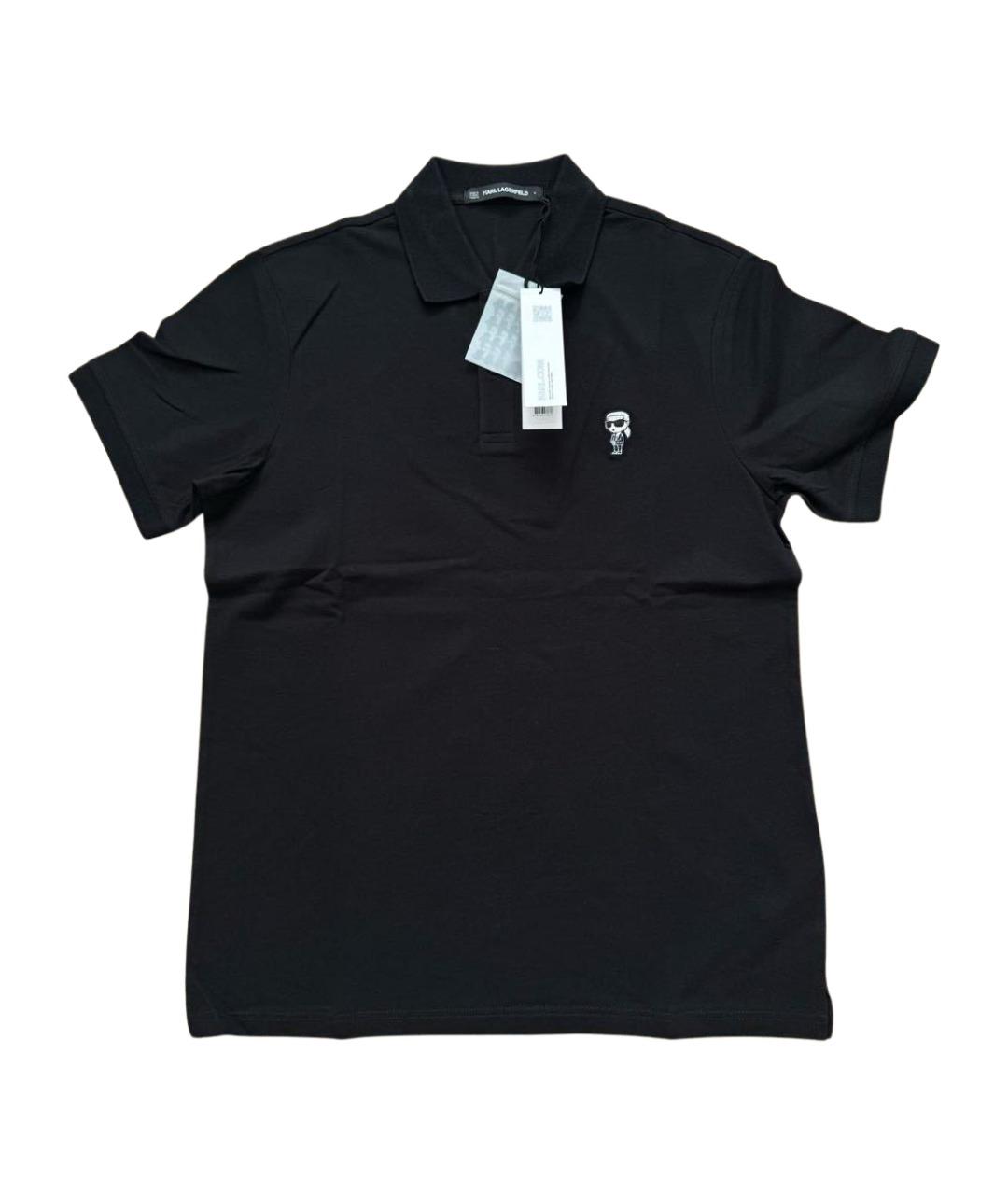 KARL LAGERFELD Черное хлопковое поло с коротким рукавом, фото 1