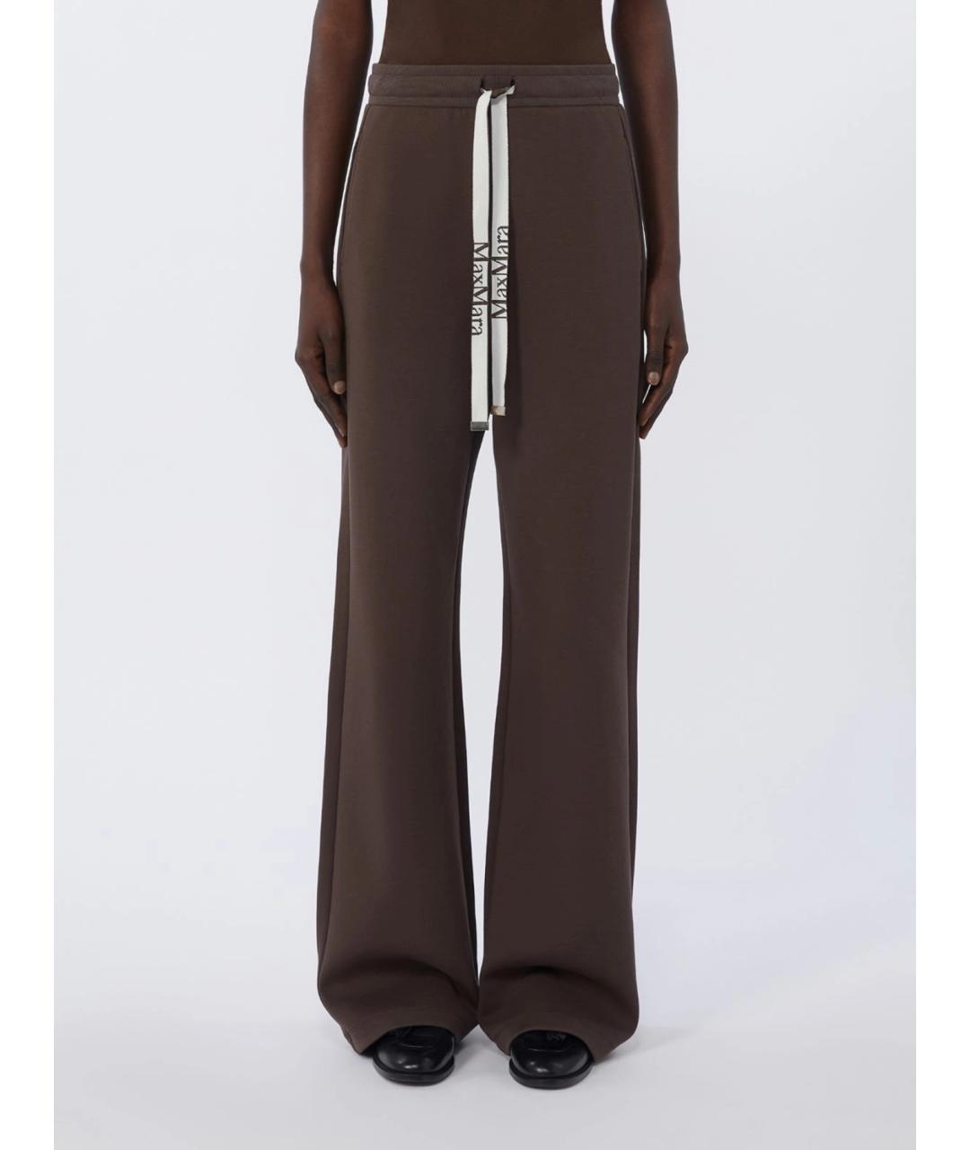 'S MAX MARA Коричневые хлопковые прямые брюки, фото 3