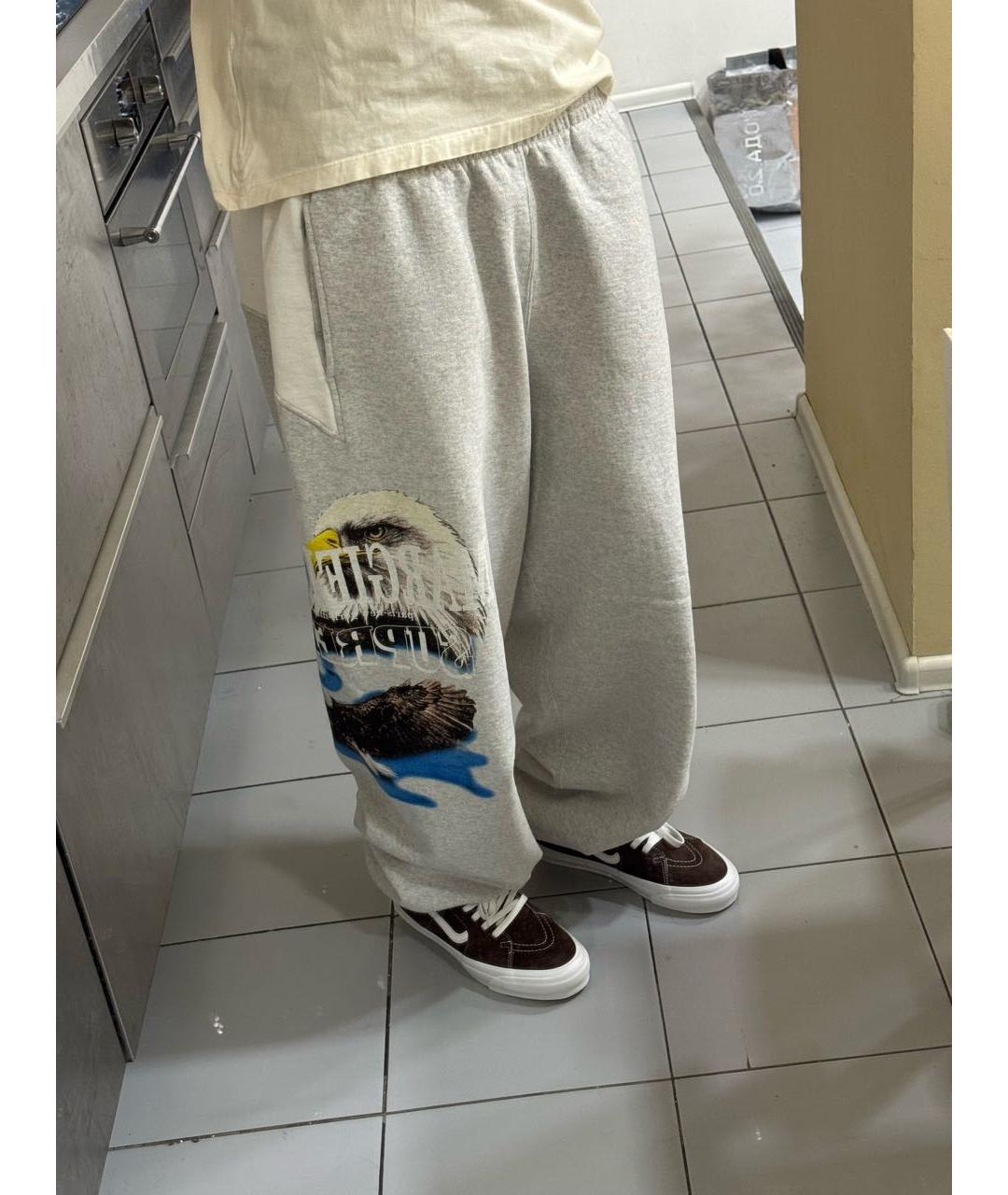 SUPREME Серые хлопковые повседневные брюки, фото 6