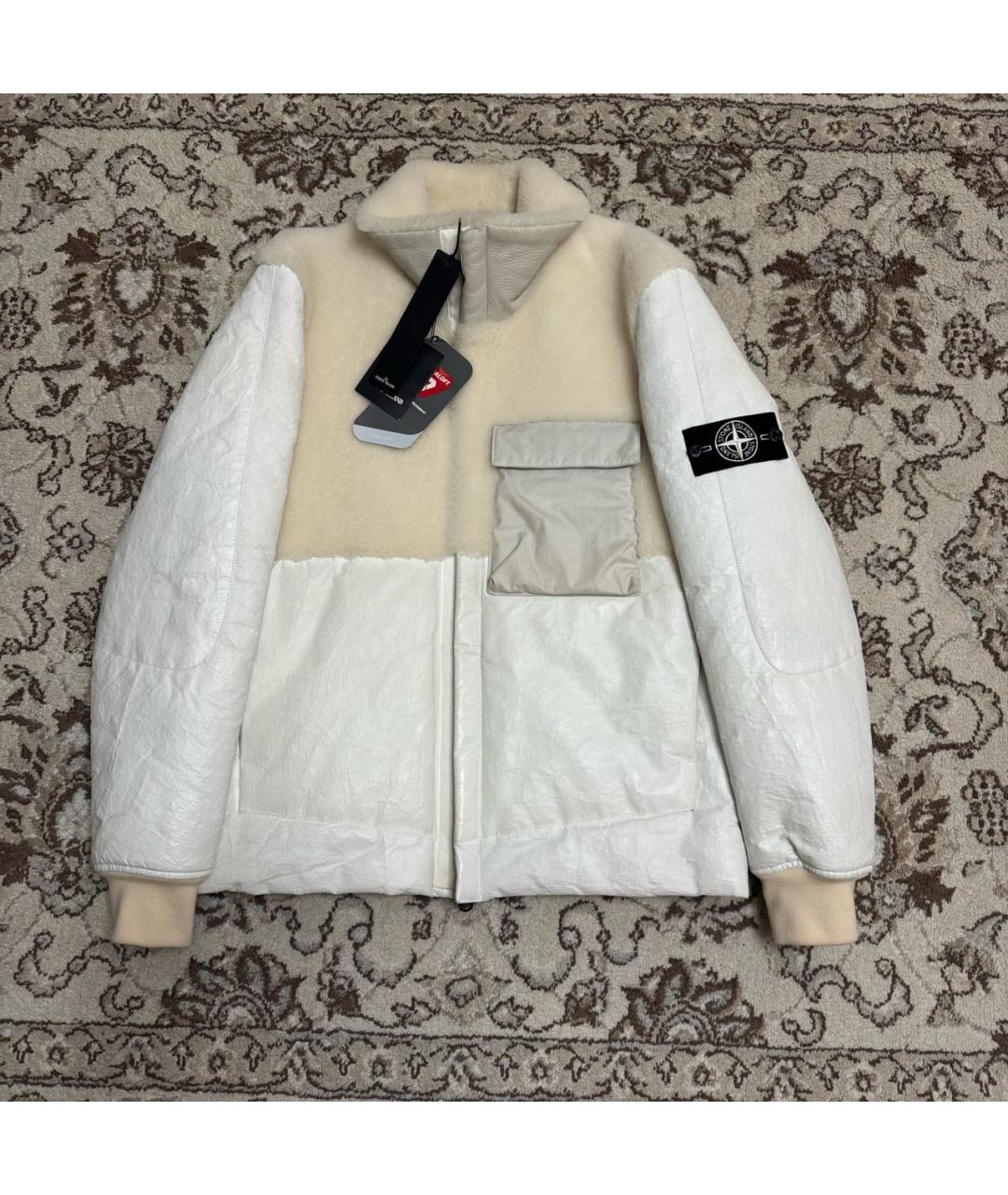 STONE ISLAND Белая кожаная дубленка/шуба, фото 5