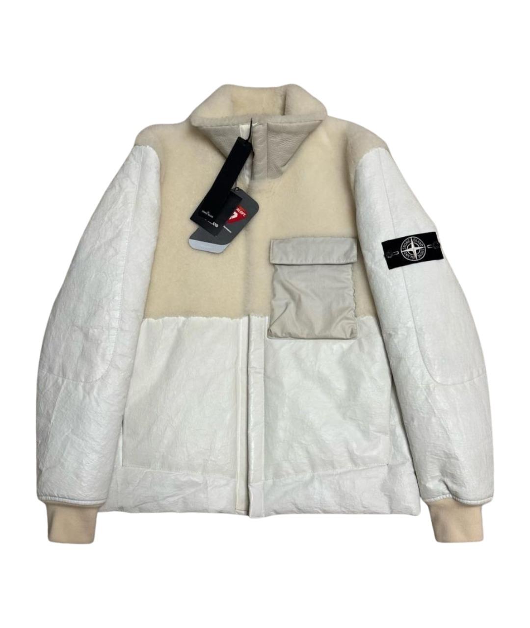 STONE ISLAND Белая кожаная дубленка/шуба, фото 1