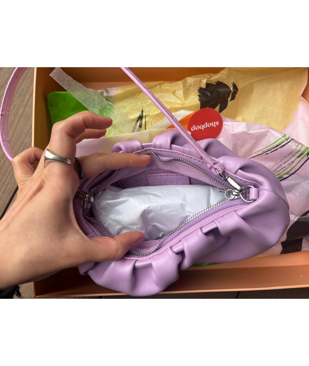 STAUD Фиолетовая кожаная сумка с короткими ручками, фото 5