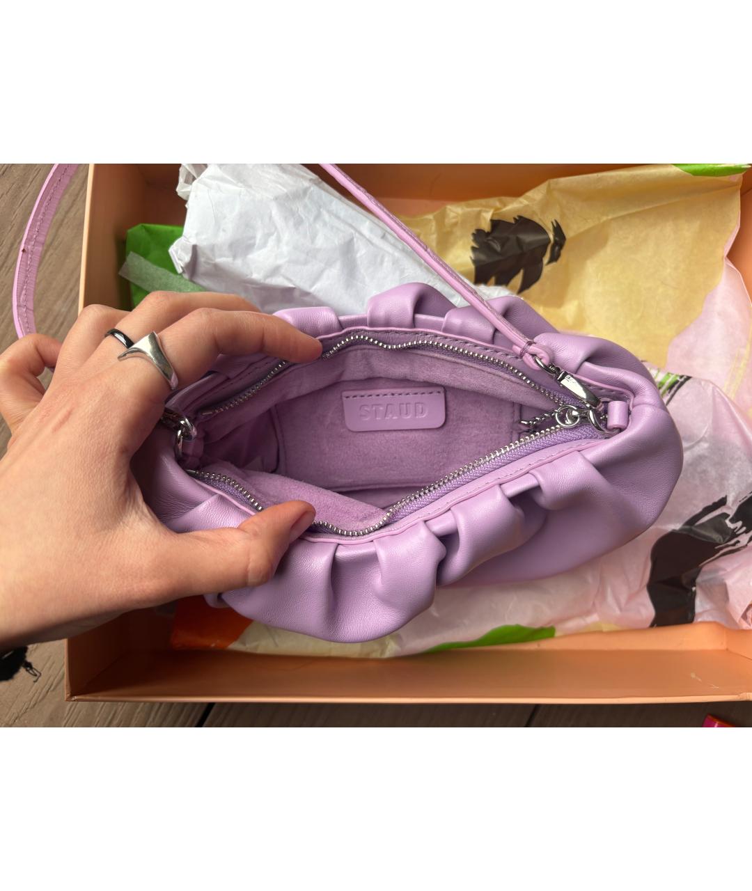 STAUD Фиолетовая кожаная сумка с короткими ручками, фото 4