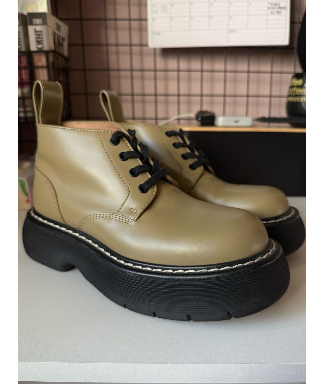 BOTTEGA VENETA Хаки кожаные ботинки, фото 5