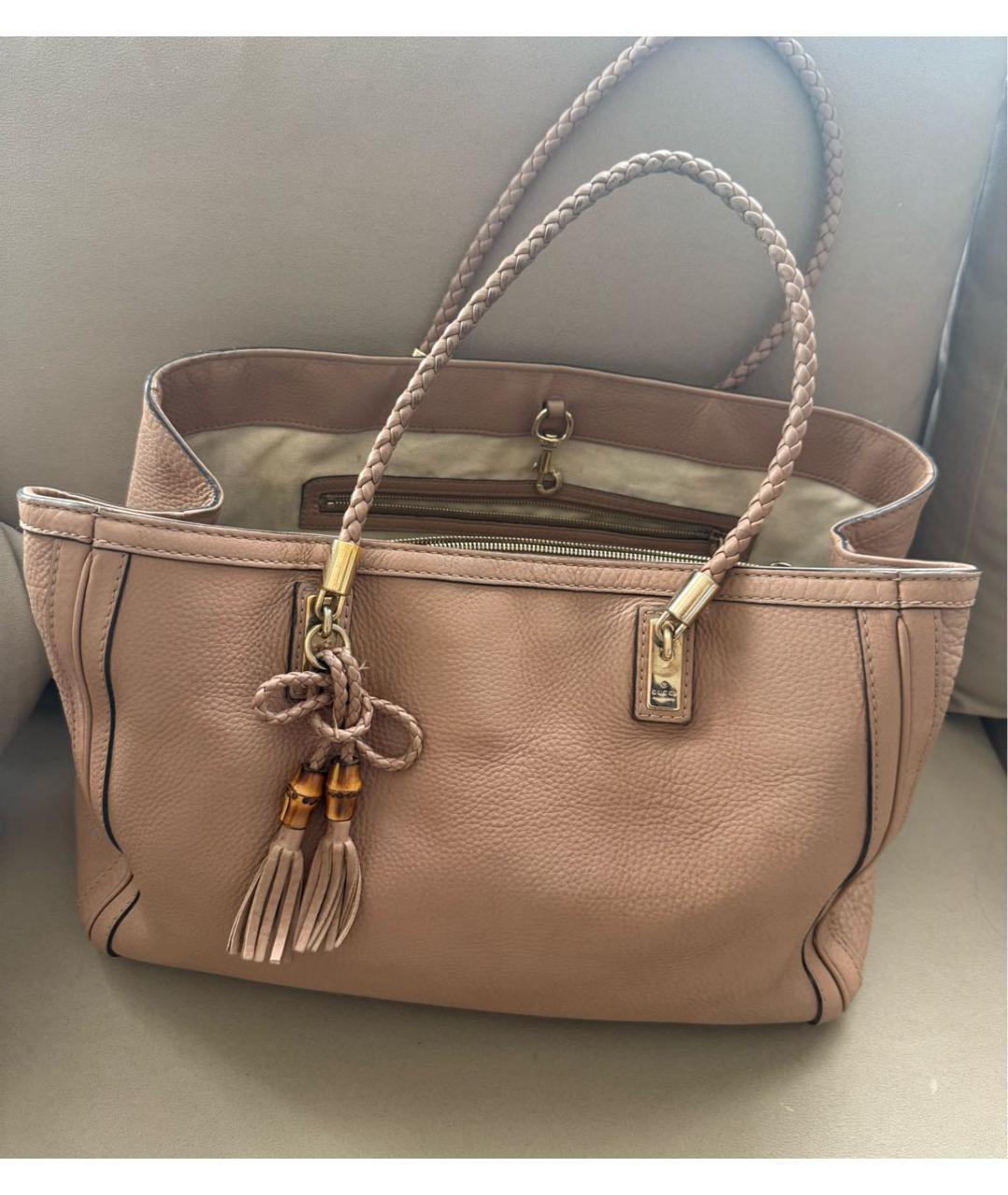 GUCCI Бежевая кожаная сумка тоут, фото 5
