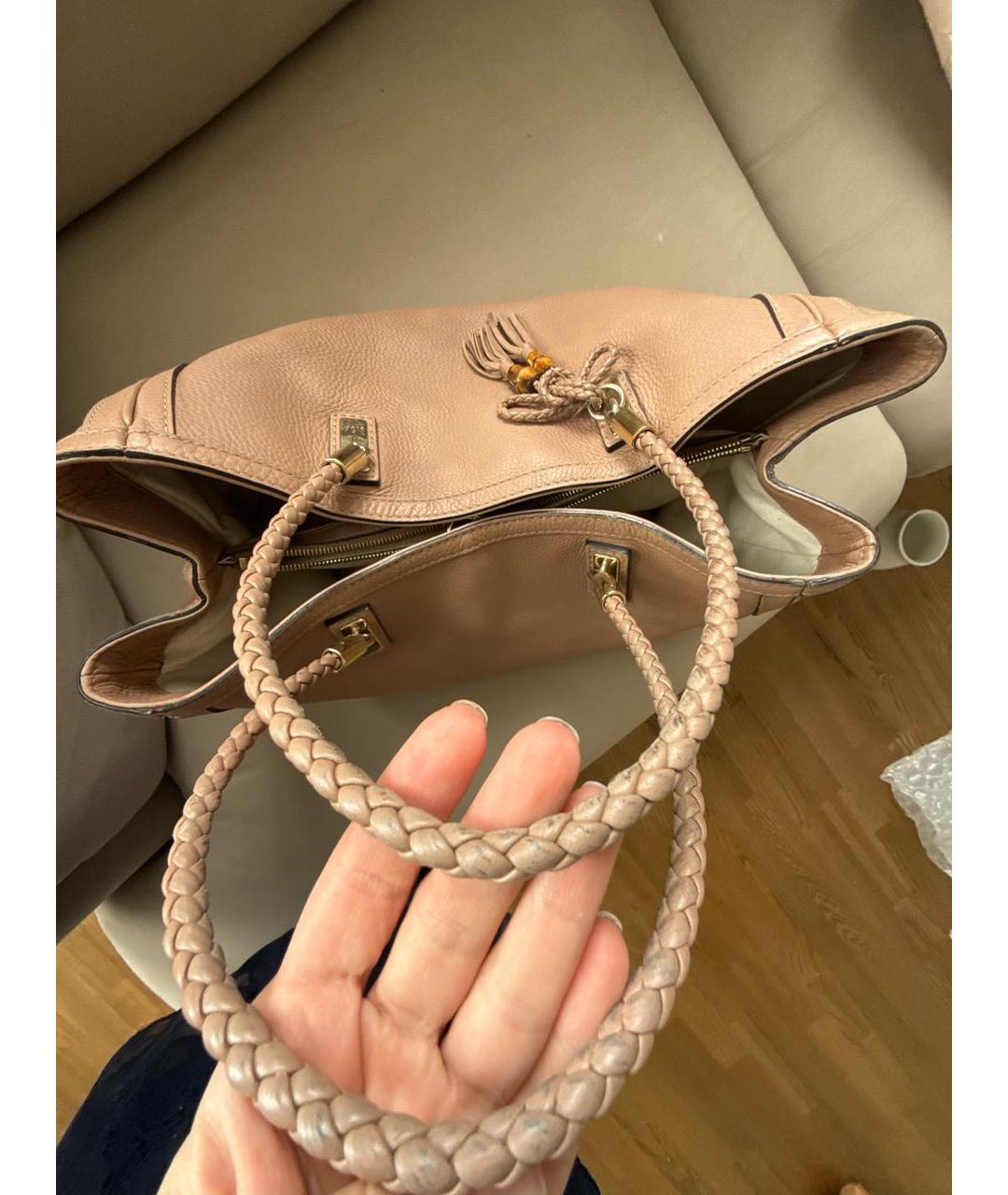 GUCCI Бежевая кожаная сумка тоут, фото 4