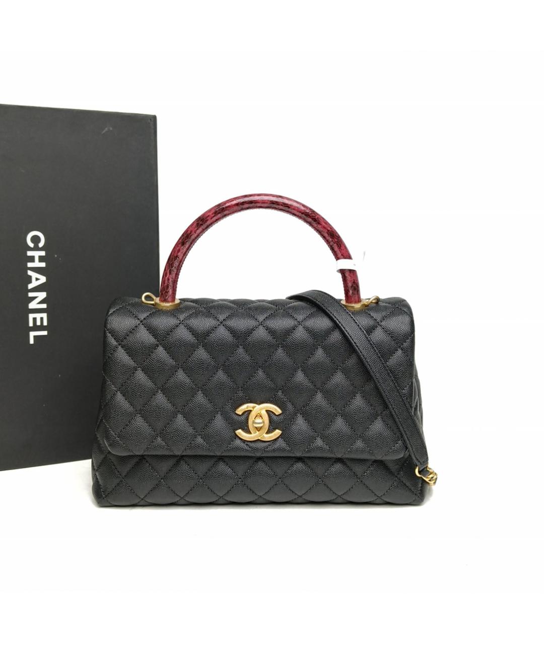 CHANEL Черная сумка с короткими ручками из экзотической кожи, фото 9