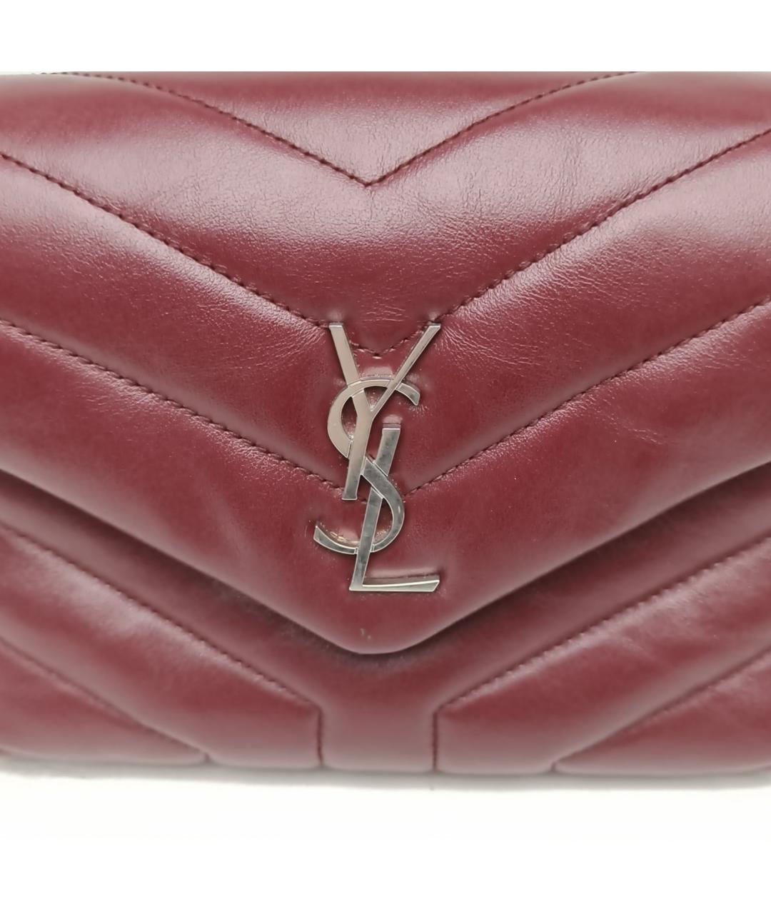 SAINT LAURENT Бордовая кожаная сумка через плечо, фото 6