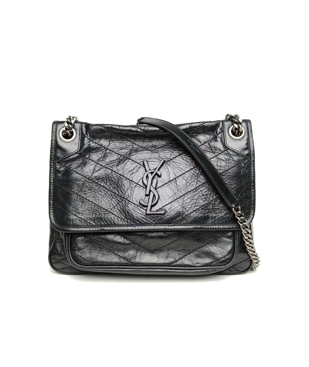SAINT LAURENT Черная кожаная сумка через плечо, фото 2