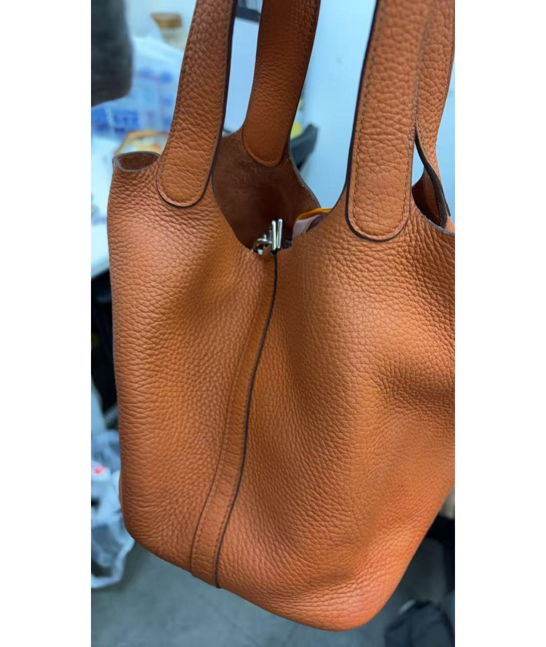 HERMES Оранжевая кожаная сумка через плечо, фото 6