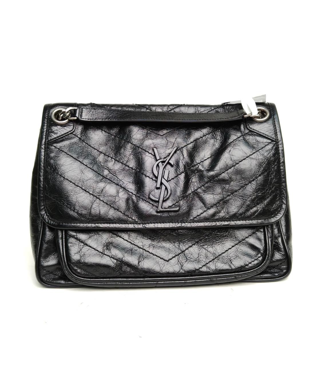 SAINT LAURENT Черная кожаная сумка через плечо, фото 2