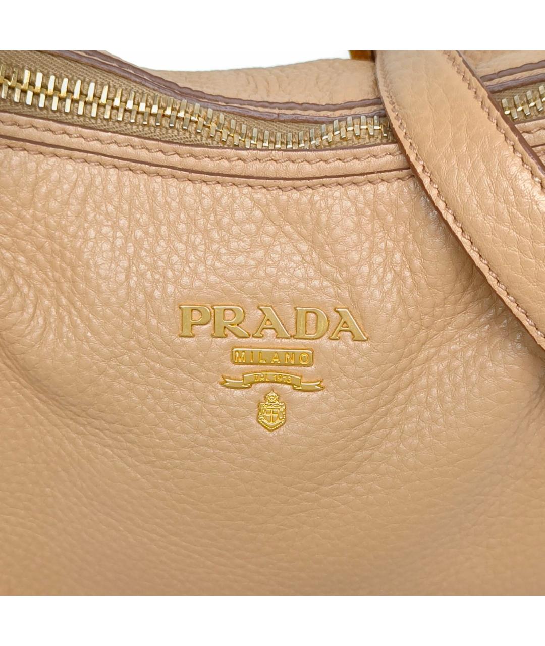 PRADA Бежевая кожаная сумка с короткими ручками, фото 8
