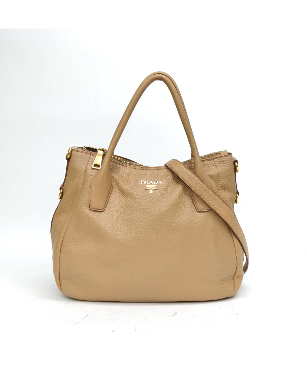 PRADA Бежевая кожаная сумка с короткими ручками, фото 2