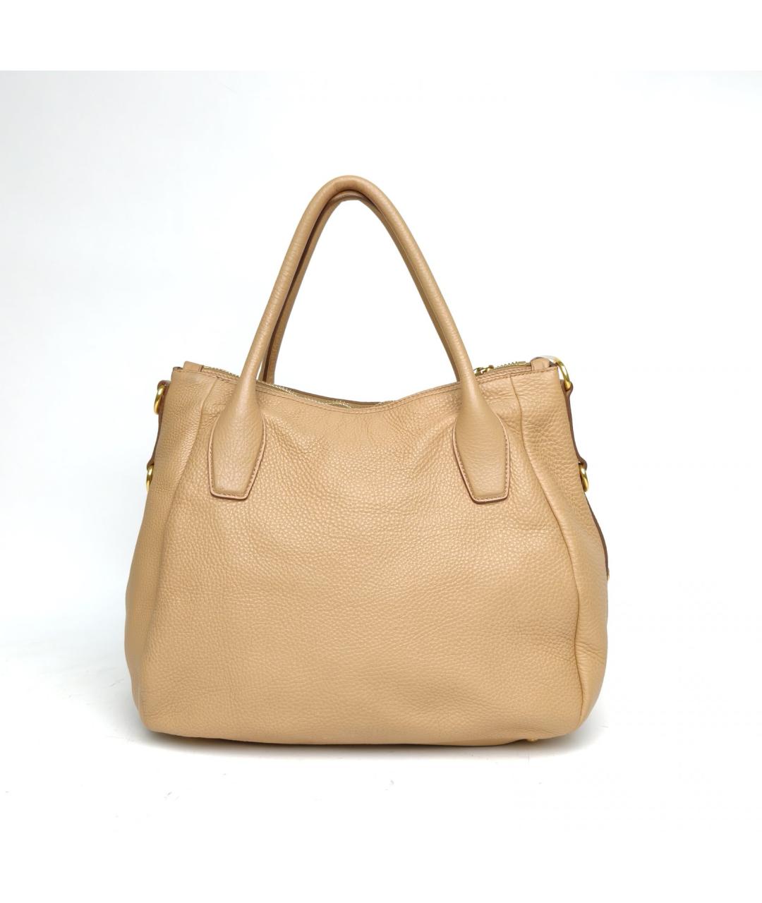 PRADA Бежевая кожаная сумка с короткими ручками, фото 4