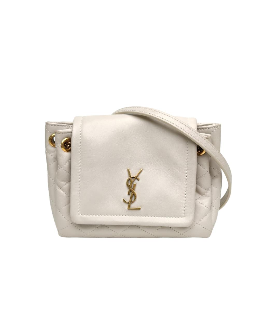 SAINT LAURENT Белая кожаная сумка через плечо, фото 10