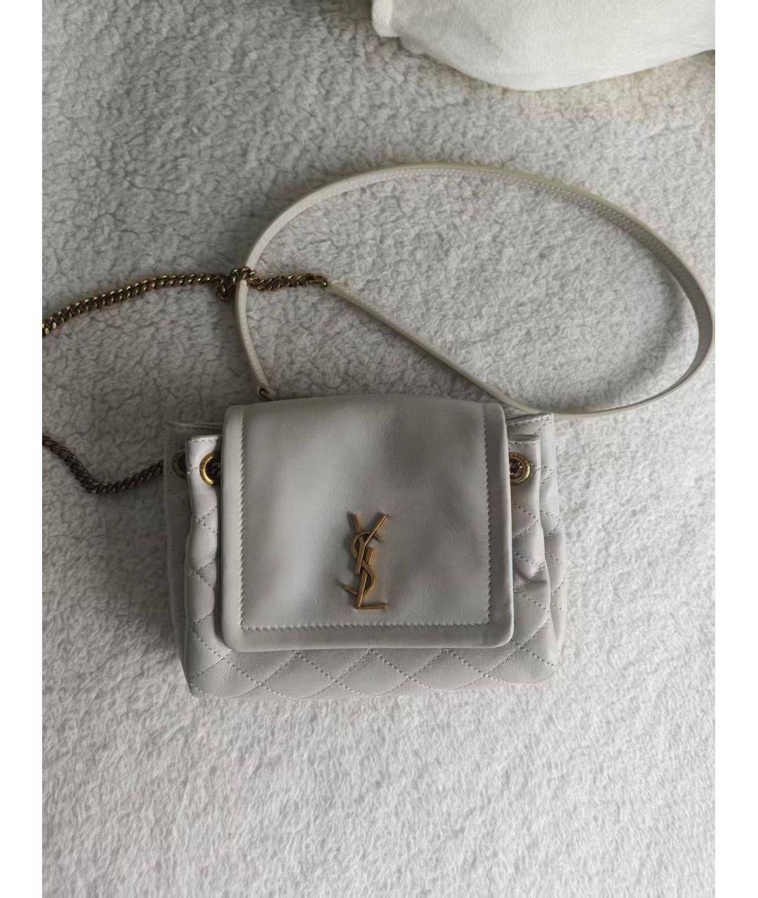 SAINT LAURENT Белая кожаная сумка через плечо, фото 9