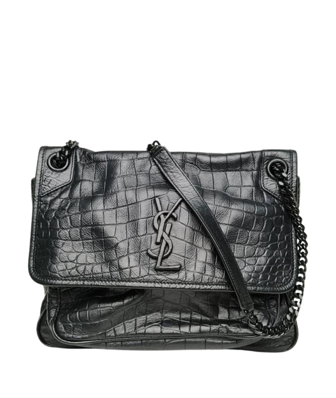 SAINT LAURENT Черная кожаная сумка через плечо, фото 1