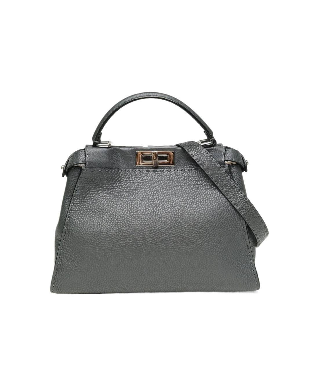 FENDI Серая кожаная сумка через плечо, фото 10