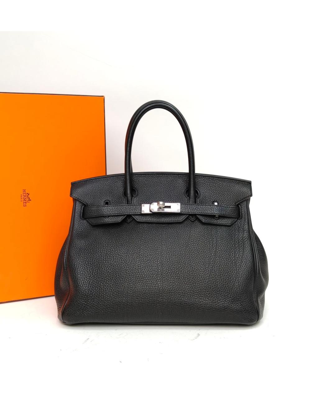 HERMES Черная кожаная сумка с короткими ручками, фото 9