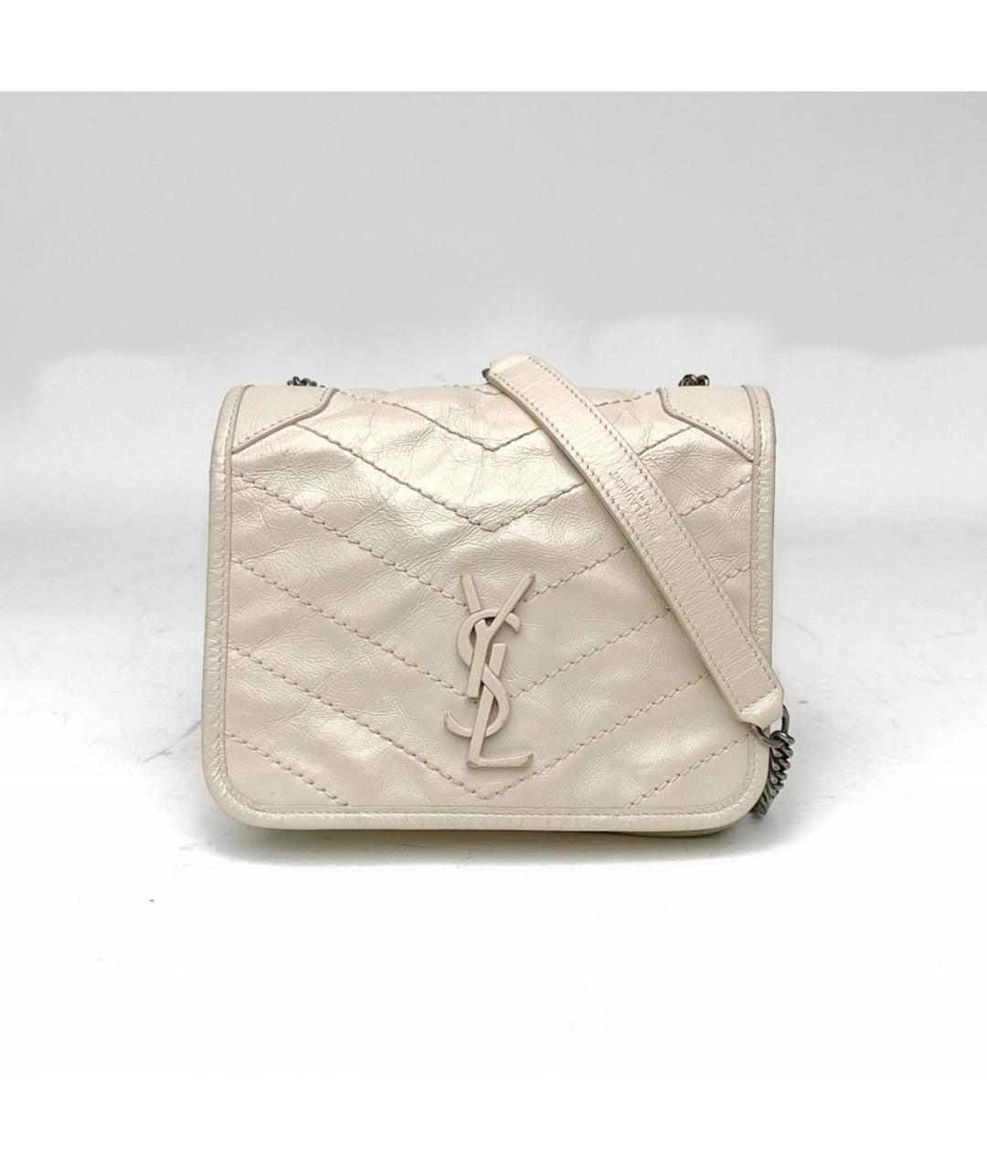 SAINT LAURENT Бежевая кожаная сумка через плечо, фото 2