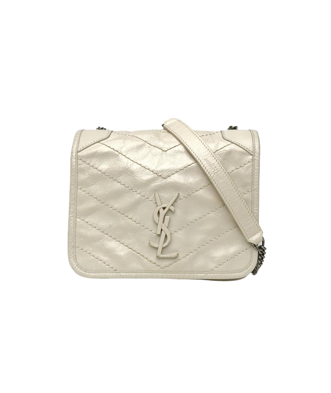 SAINT LAURENT Бежевая кожаная сумка через плечо, фото 10