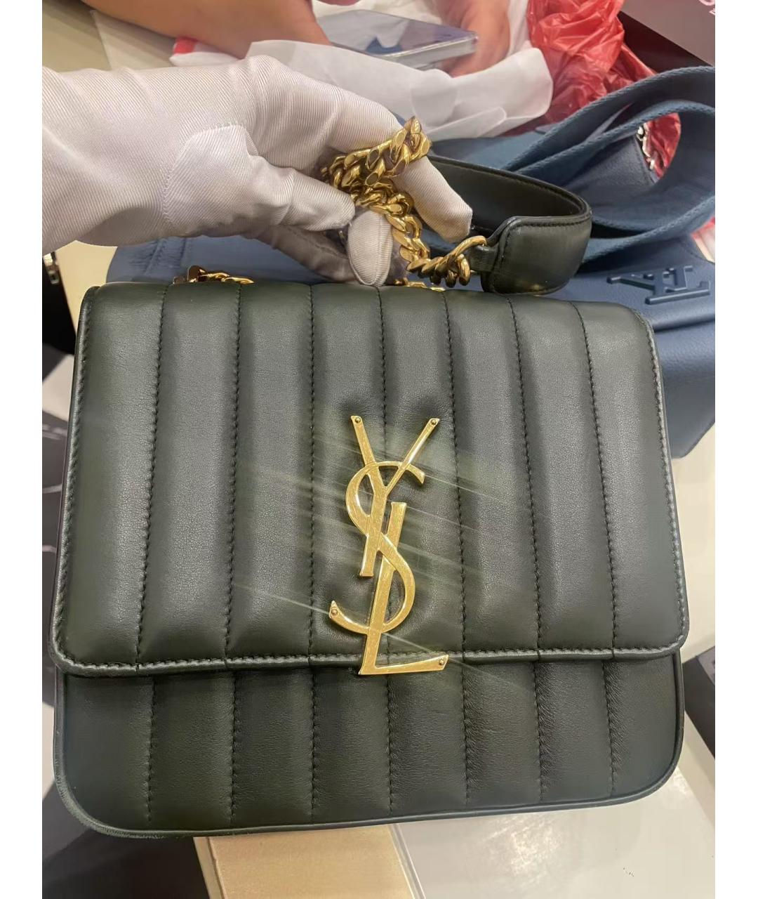 SAINT LAURENT Зеленая кожаная сумка через плечо, фото 9
