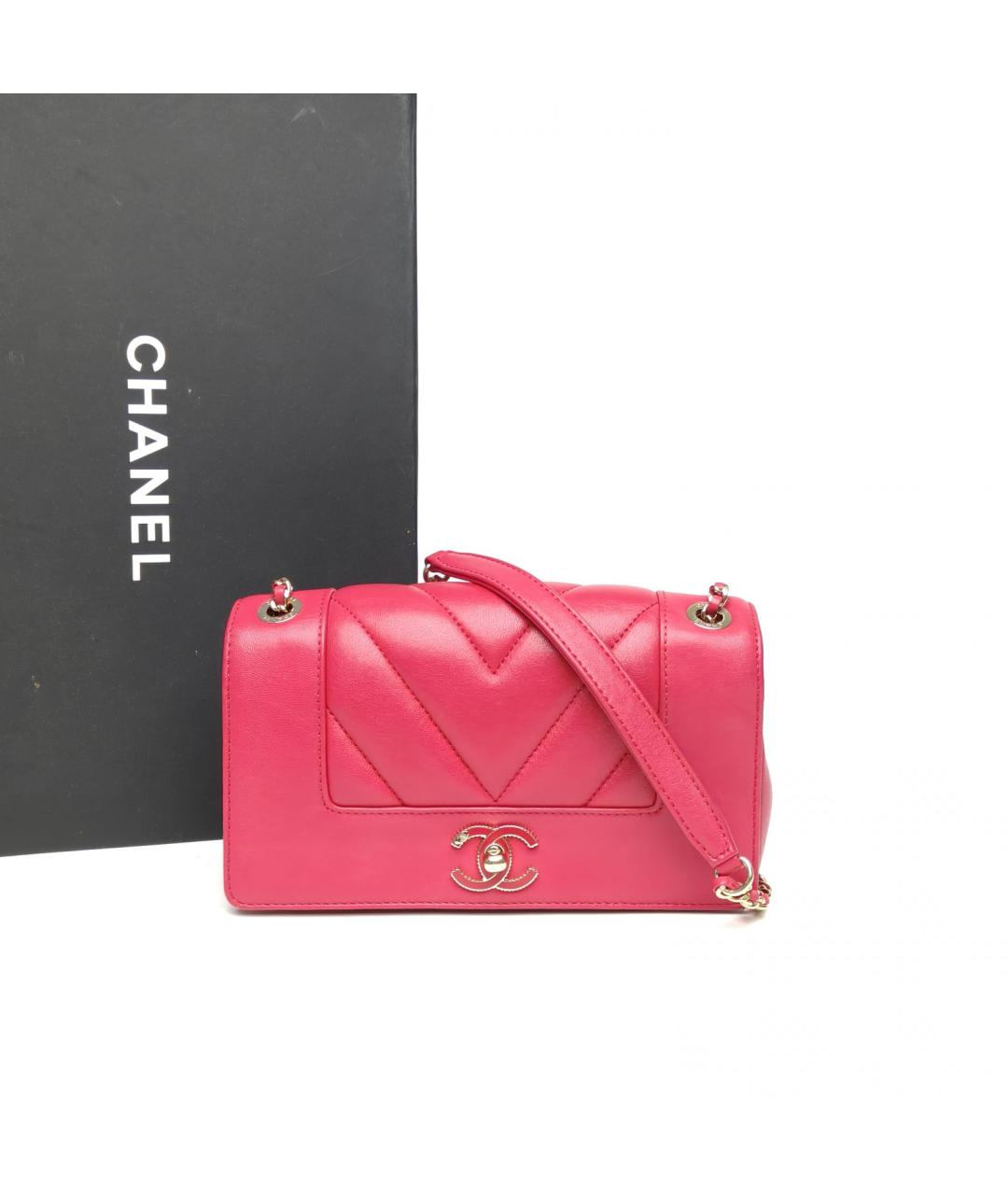 CHANEL Фуксия кожаная сумка через плечо, фото 9