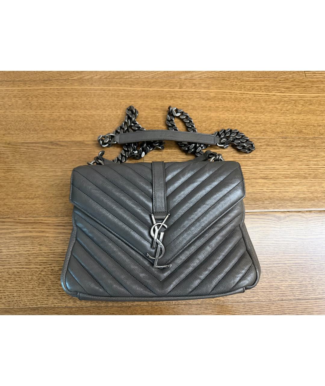 SAINT LAURENT Серая кожаная сумка через плечо, фото 9