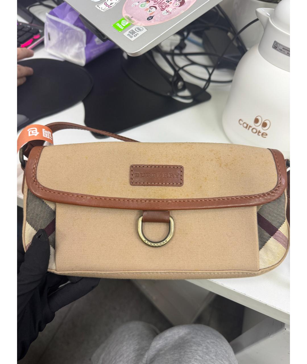 BURBERRY Бежевая тканевая сумка через плечо, фото 9