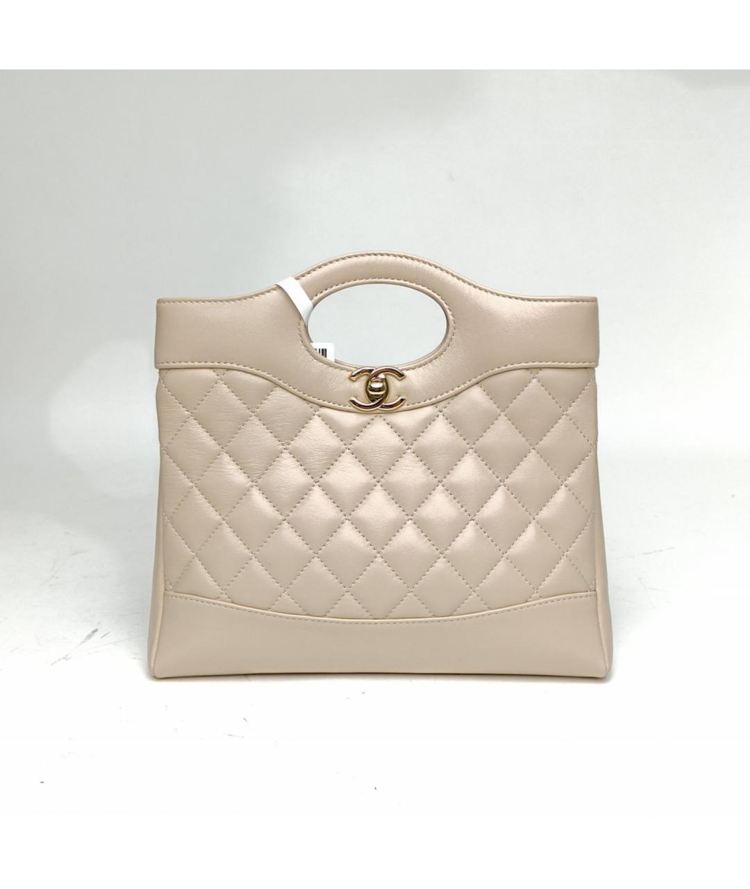 CHANEL Бежевая кожаная сумка с короткими ручками, фото 2