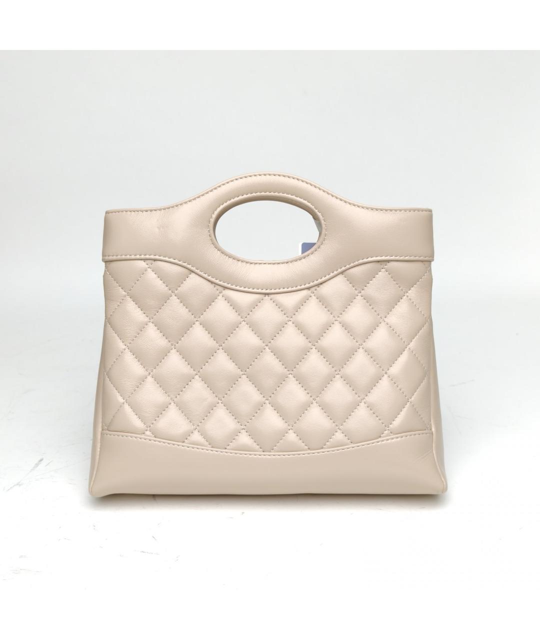 CHANEL Бежевая кожаная сумка с короткими ручками, фото 4