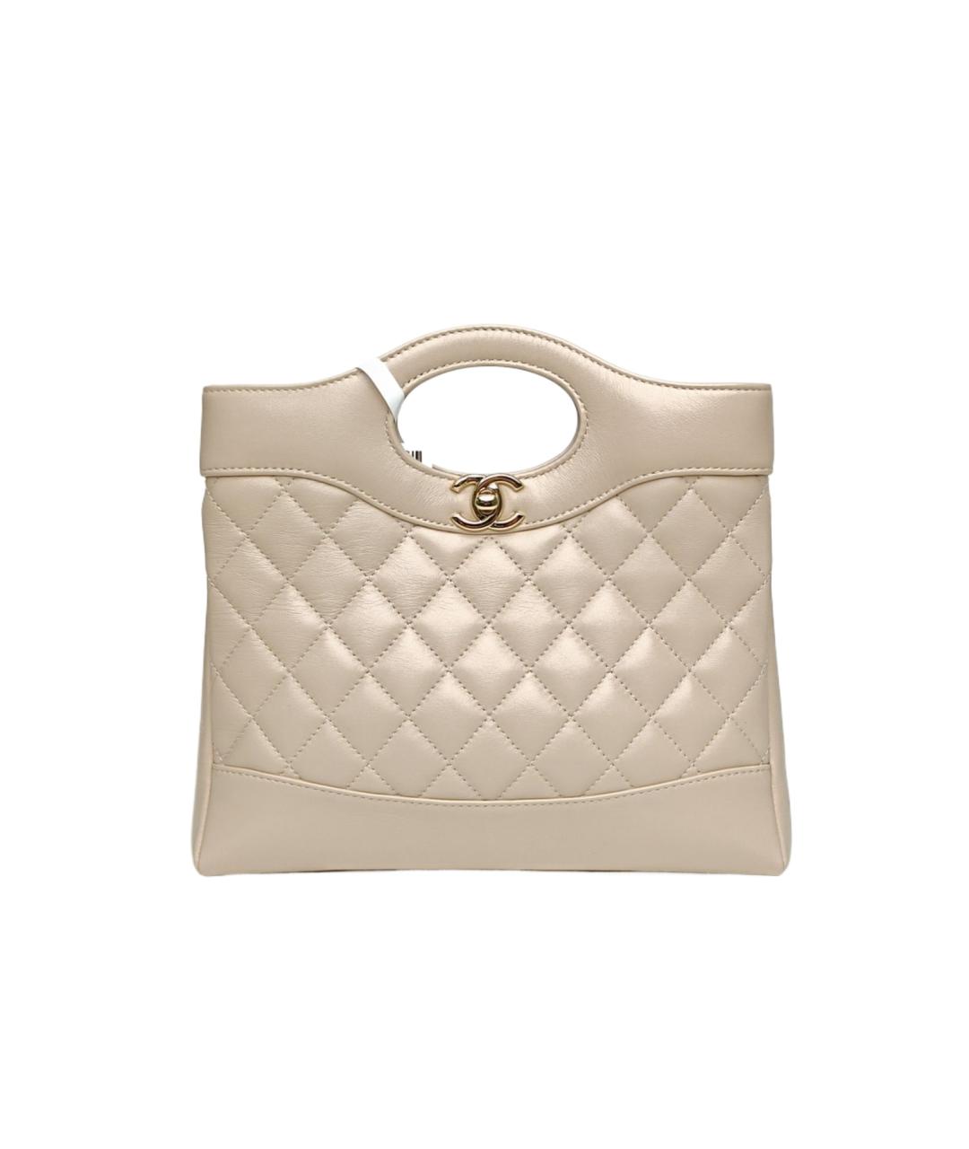 CHANEL Бежевая кожаная сумка с короткими ручками, фото 1