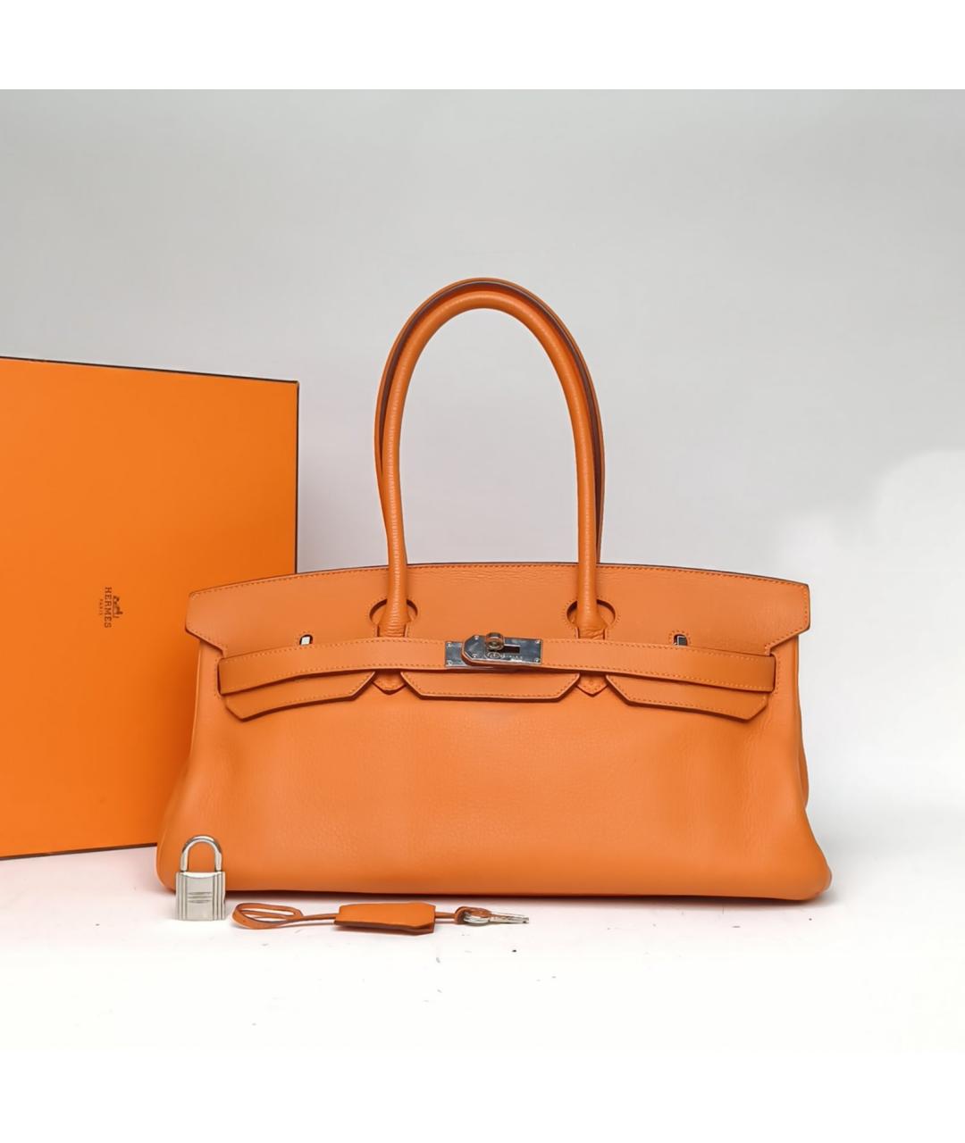 HERMES Оранжевая кожаная сумка с короткими ручками, фото 9