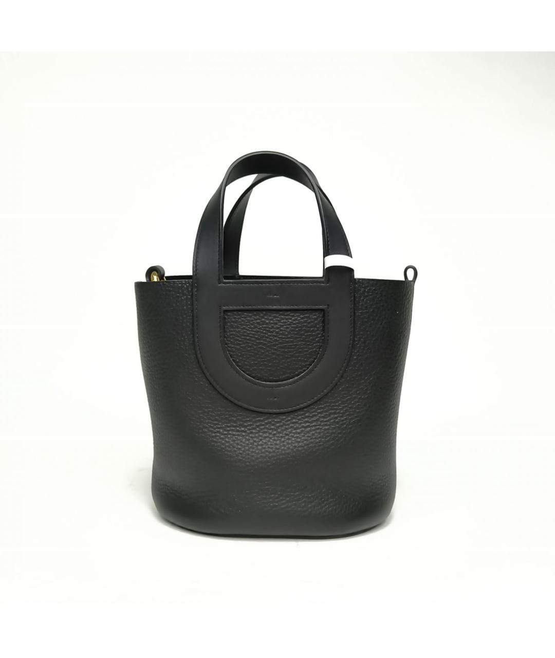 HERMES Черная кожаная сумка с короткими ручками, фото 2