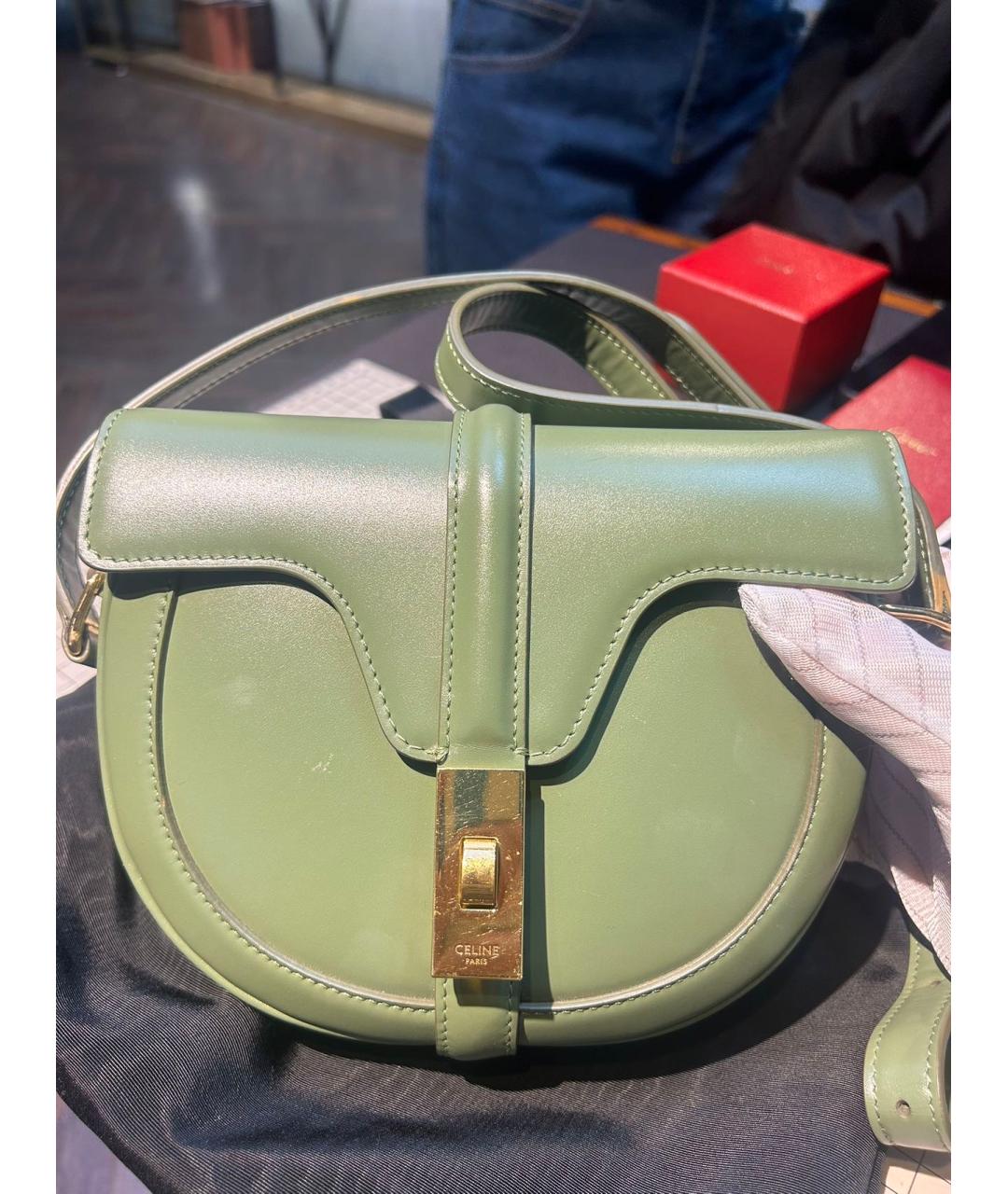 CELINE Зеленая кожаная сумка через плечо, фото 9