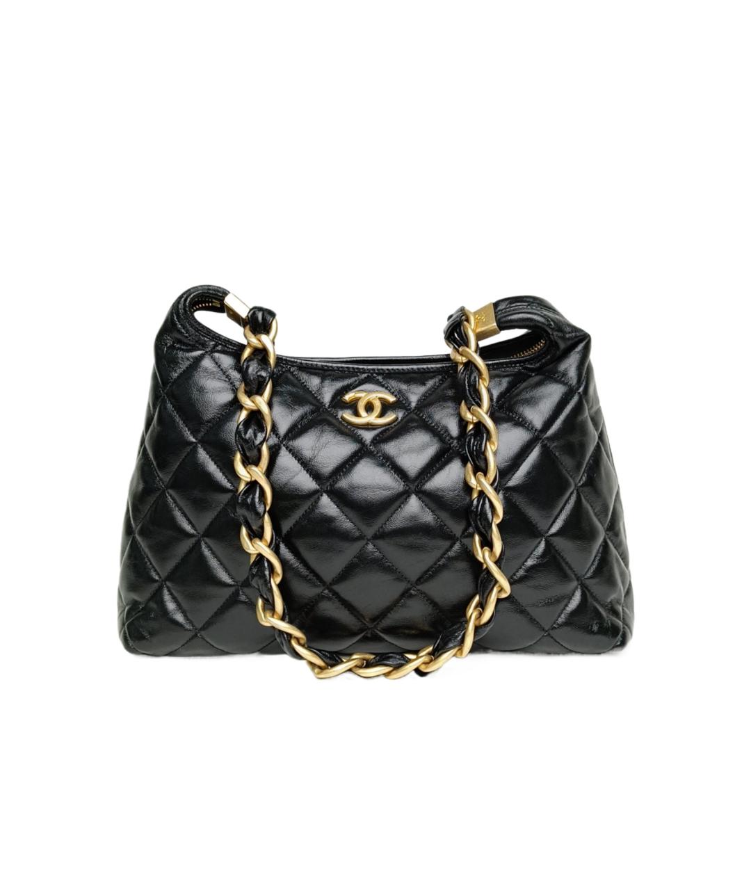 CHANEL Черная кожаная сумка с короткими ручками, фото 10