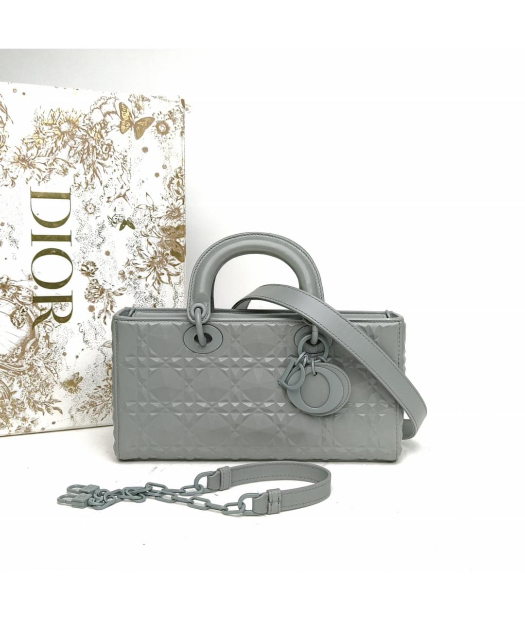 CHRISTIAN DIOR Серая кожаная сумка с короткими ручками, фото 9