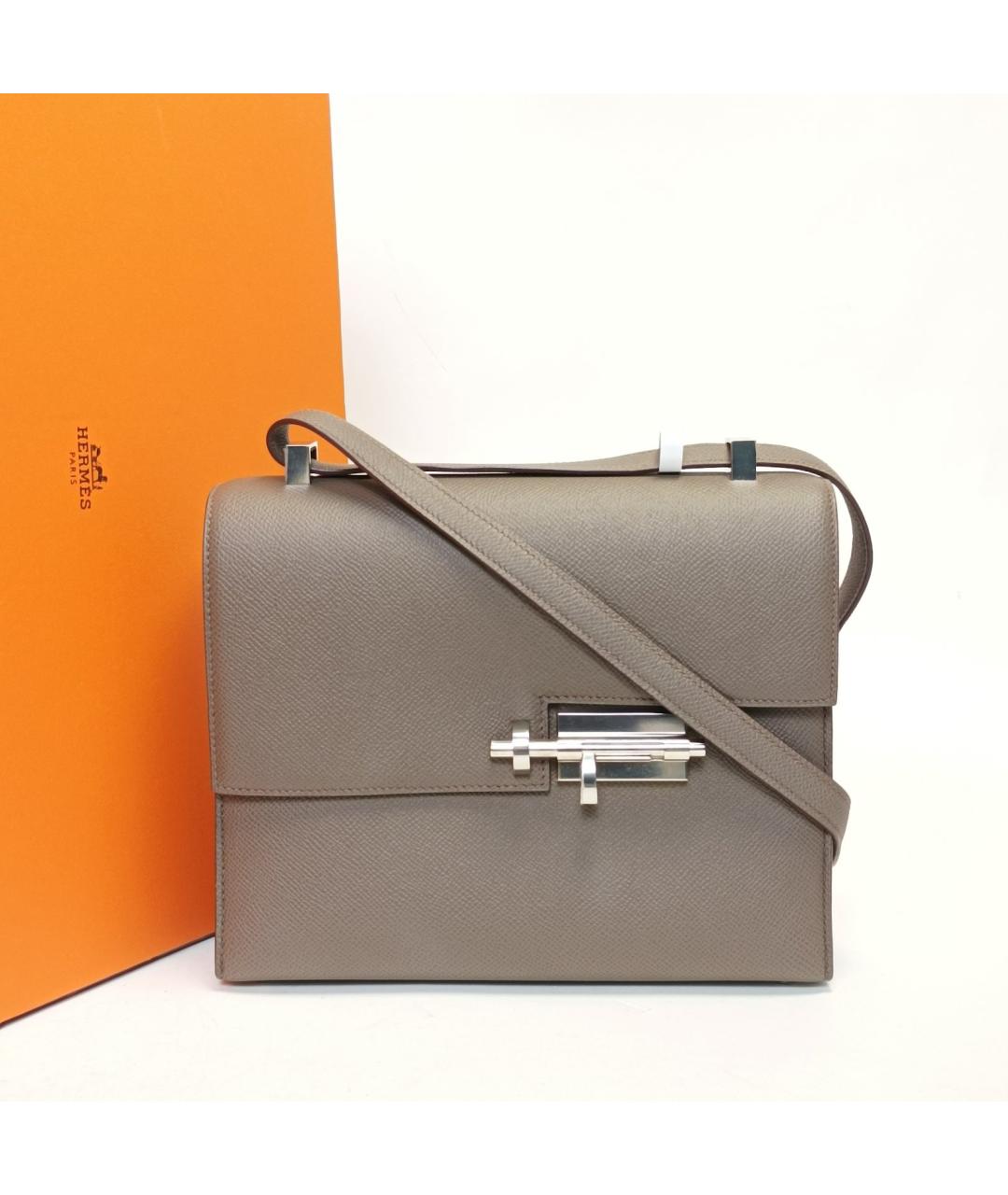 HERMES Серая кожаная сумка через плечо, фото 9