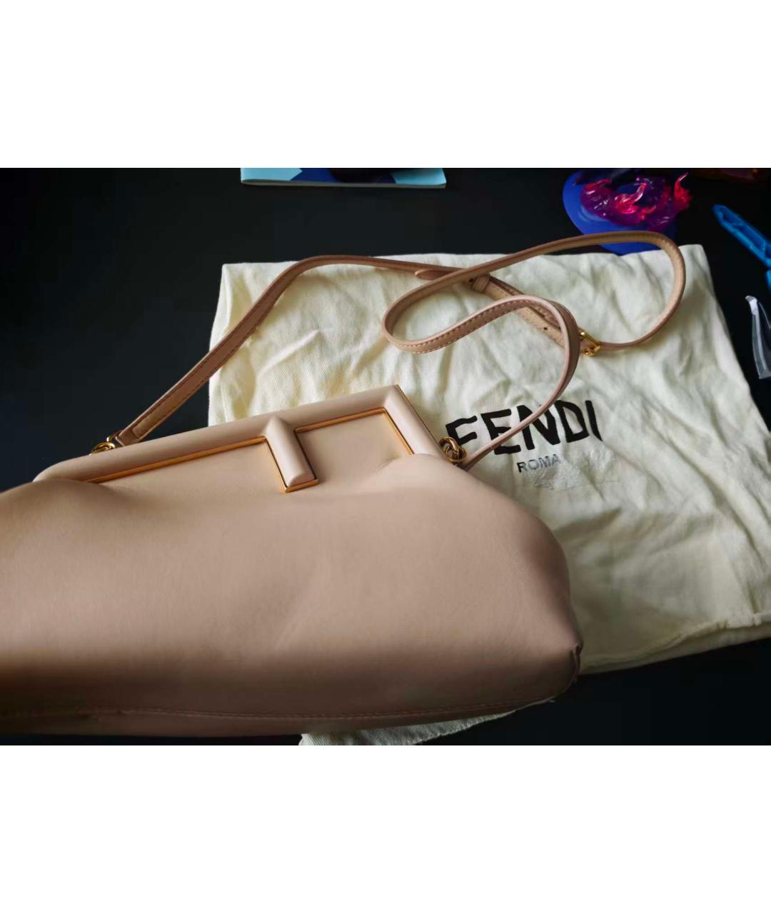 FENDI Бежевая кожаная сумка через плечо, фото 7