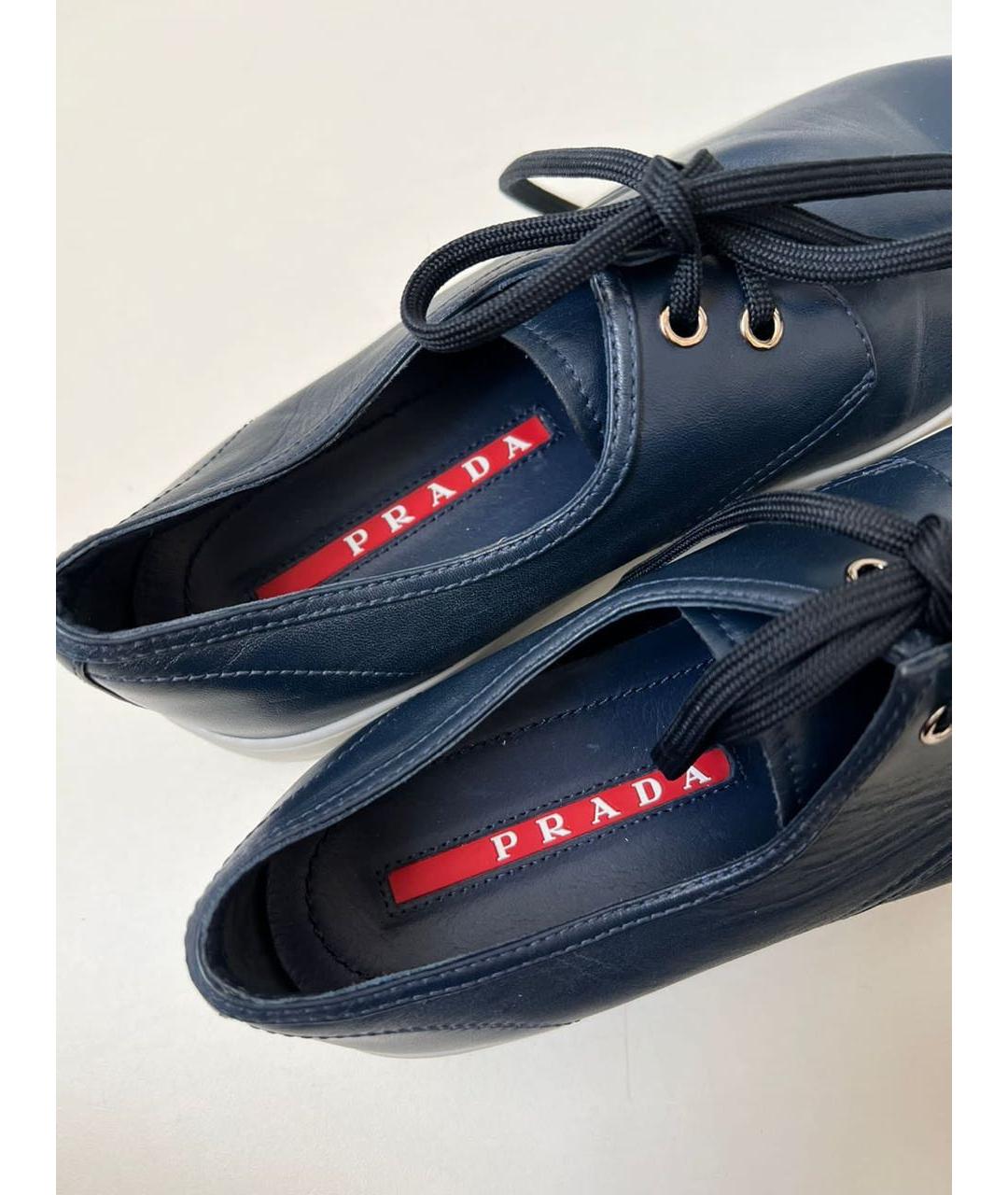 PRADA Темно-синие кожаные кеды, фото 3