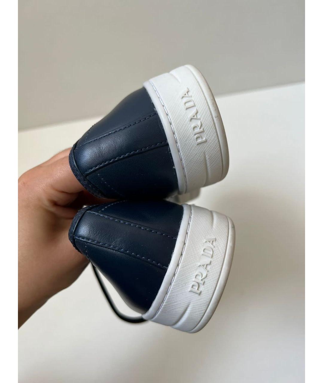 PRADA Темно-синие кожаные кеды, фото 4