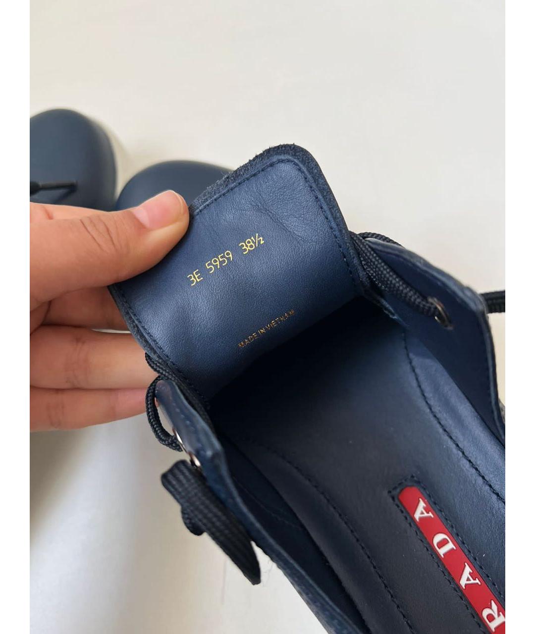 PRADA Темно-синие кожаные кеды, фото 5