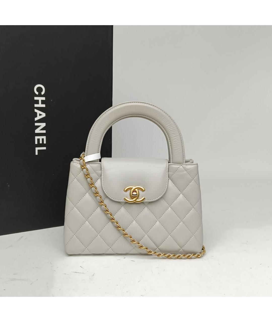 CHANEL Серая кожаная сумка с короткими ручками, фото 6