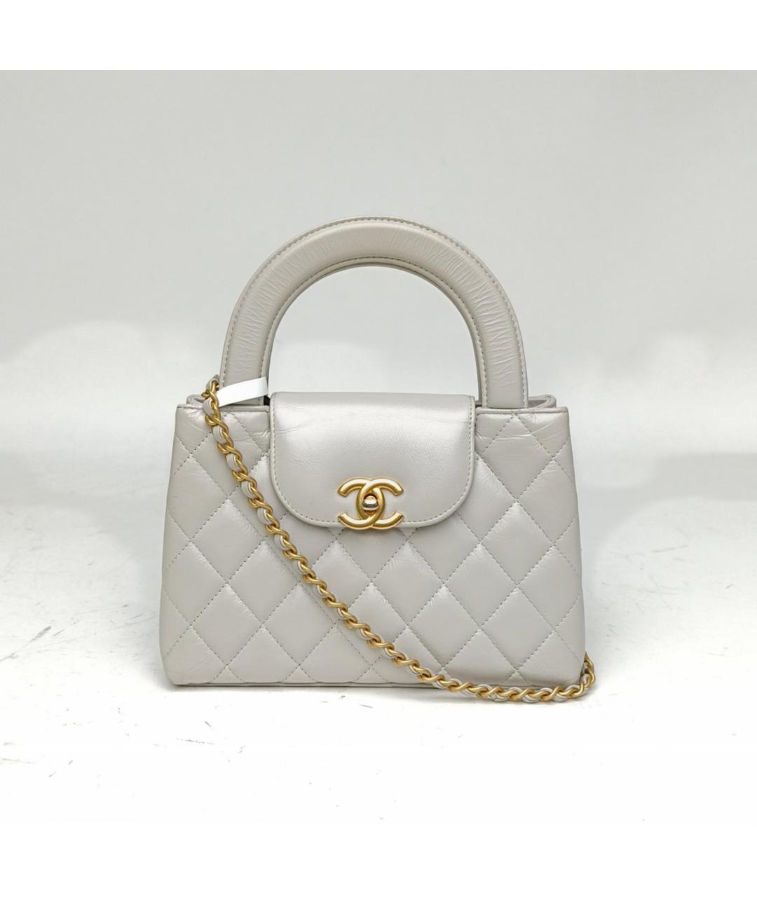CHANEL Серая кожаная сумка с короткими ручками, фото 7