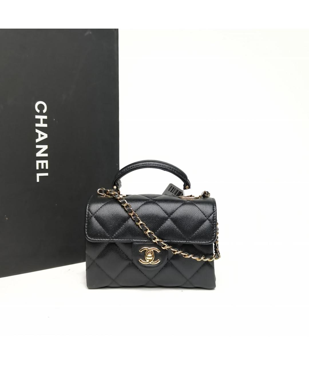 CHANEL Черная кожаная сумка с короткими ручками, фото 9